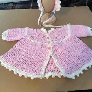 Charming Pink Crochet Baby Jacket and Hat Set